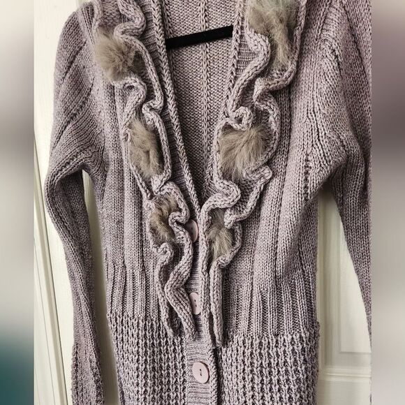 Feline Fancy Sweater Faux Fur gray CROCHET Size Small - Picture 3 of 10